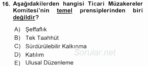 Dış Ticaretle İlgili Kurumlar ve Kuruluşlar 2016 - 2017 3 Ders Sınavı 16.Soru