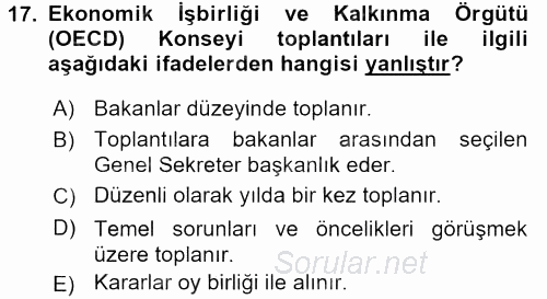 Dış Ticaretle İlgili Kurumlar ve Kuruluşlar 2016 - 2017 3 Ders Sınavı 17.Soru