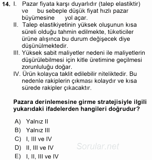 Uluslararası Pazarlama 2016 - 2017 3 Ders Sınavı 14.Soru