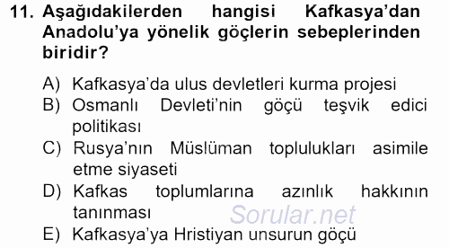 Osmanlı´da İskan ve Göç 2012 - 2013 Dönem Sonu Sınavı 11.Soru