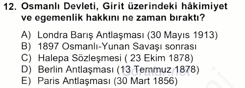 Osmanlı´da İskan ve Göç 2012 - 2013 Dönem Sonu Sınavı 12.Soru
