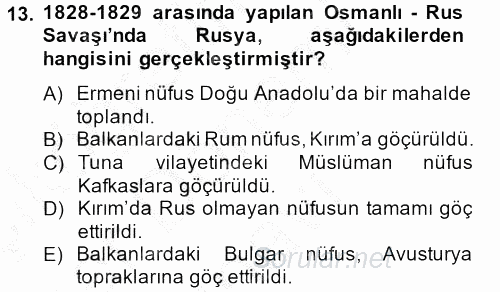Osmanlı´da İskan ve Göç 2012 - 2013 Dönem Sonu Sınavı 13.Soru