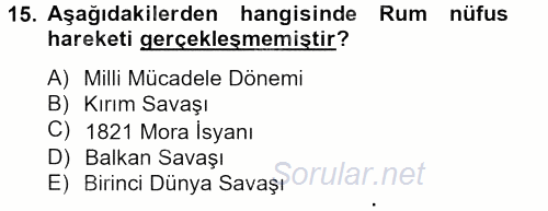 Osmanlı´da İskan ve Göç 2012 - 2013 Dönem Sonu Sınavı 15.Soru