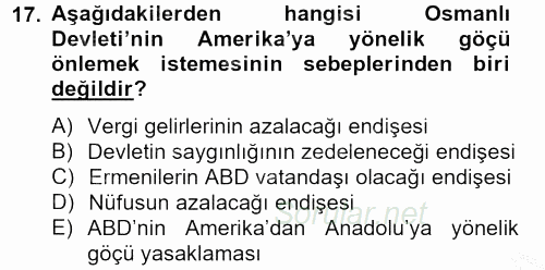 Osmanlı´da İskan ve Göç 2012 - 2013 Dönem Sonu Sınavı 17.Soru