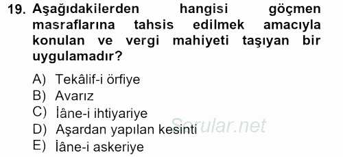 Osmanlı´da İskan ve Göç 2012 - 2013 Dönem Sonu Sınavı 19.Soru