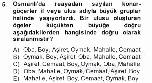 Osmanlı´da İskan ve Göç 2012 - 2013 Dönem Sonu Sınavı 5.Soru