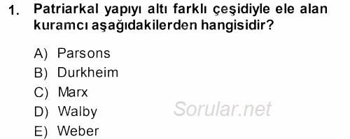 Toplumsal Yaşamda Aile 2013 - 2014 Dönem Sonu Sınavı 1.Soru