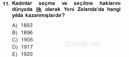 Toplumsal Yaşamda Aile 2013 - 2014 Dönem Sonu Sınavı 11.Soru