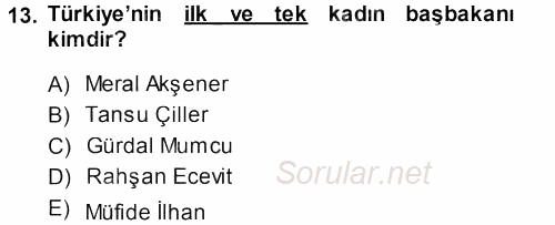 Toplumsal Yaşamda Aile 2013 - 2014 Dönem Sonu Sınavı 13.Soru