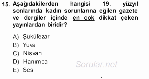 Toplumsal Yaşamda Aile 2013 - 2014 Dönem Sonu Sınavı 15.Soru