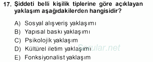 Toplumsal Yaşamda Aile 2013 - 2014 Dönem Sonu Sınavı 17.Soru