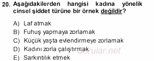Toplumsal Yaşamda Aile 2013 - 2014 Dönem Sonu Sınavı 20.Soru