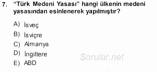 Toplumsal Yaşamda Aile 2013 - 2014 Dönem Sonu Sınavı 7.Soru