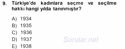 Toplumsal Yaşamda Aile 2013 - 2014 Dönem Sonu Sınavı 9.Soru