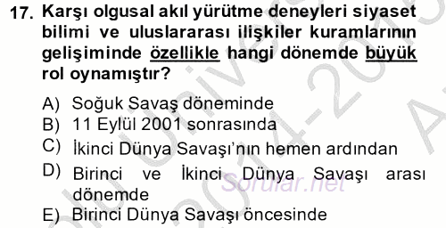 Uluslararası İlişkilerde Araştırma Yöntemleri 2014 - 2015 Ara Sınavı 17.Soru