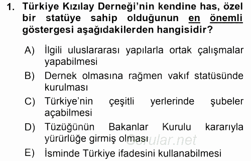 Uluslararası Örgütler 2015 - 2016 Tek Ders Sınavı 1.Soru