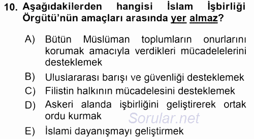 Uluslararası Örgütler 2015 - 2016 Tek Ders Sınavı 10.Soru