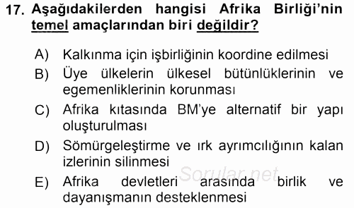 Uluslararası Örgütler 2015 - 2016 Tek Ders Sınavı 17.Soru