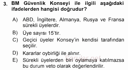 Uluslararası Örgütler 2015 - 2016 Tek Ders Sınavı 3.Soru