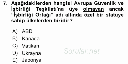 Uluslararası Örgütler 2015 - 2016 Tek Ders Sınavı 7.Soru