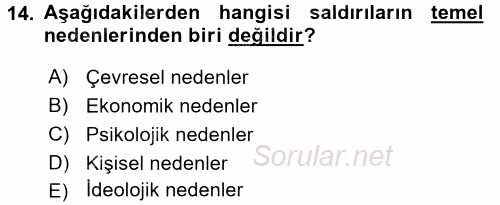 Özel Güvenlik Hizmetlerinde Güvenlik Önlemleri 2016 - 2017 Dönem Sonu Sınavı 14.Soru