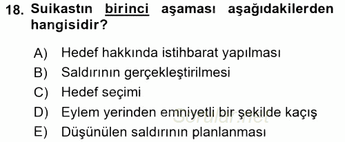 Özel Güvenlik Hizmetlerinde Güvenlik Önlemleri 2016 - 2017 Dönem Sonu Sınavı 18.Soru