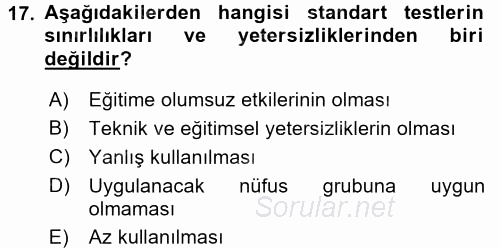Gelişimsel Tanı Ve Değerlendirme Yöntemleri 2016 - 2017 Ara Sınavı 17.Soru