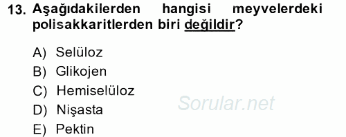 Gıda Bilimi ve Teknolojisi 2014 - 2015 Tek Ders Sınavı 13.Soru