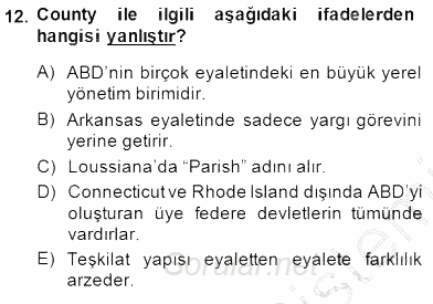 Şehircilik 2013 - 2014 Dönem Sonu Sınavı 12.Soru