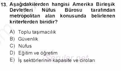 Şehircilik 2013 - 2014 Dönem Sonu Sınavı 13.Soru