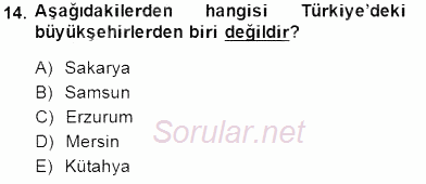 Şehircilik 2013 - 2014 Dönem Sonu Sınavı 14.Soru