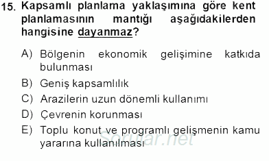 Şehircilik 2013 - 2014 Dönem Sonu Sınavı 15.Soru