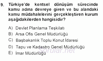Şehircilik 2013 - 2014 Dönem Sonu Sınavı 9.Soru