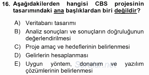 Coğrafi Bilgi Sistemleri 2017 - 2018 Dönem Sonu Sınavı 16.Soru