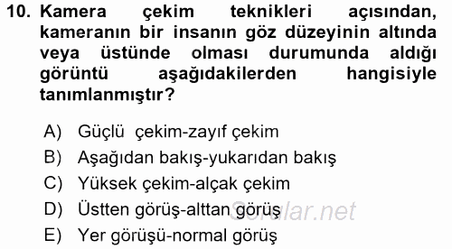 Videonun Kullanım Alanları 2016 - 2017 Dönem Sonu Sınavı 10.Soru