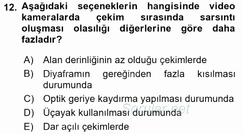 Videonun Kullanım Alanları 2016 - 2017 Dönem Sonu Sınavı 12.Soru