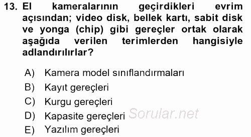 Videonun Kullanım Alanları 2016 - 2017 Dönem Sonu Sınavı 13.Soru