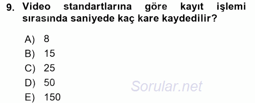 Videonun Kullanım Alanları 2016 - 2017 Dönem Sonu Sınavı 9.Soru