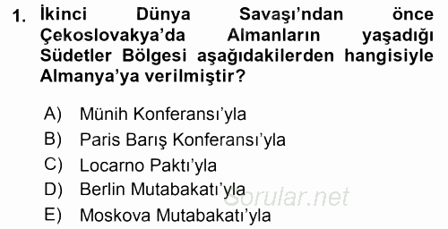 Türk Dış Politikası 1 2015 - 2016 Dönem Sonu Sınavı 1.Soru