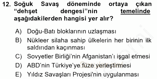 Türk Dış Politikası 1 2015 - 2016 Dönem Sonu Sınavı 12.Soru