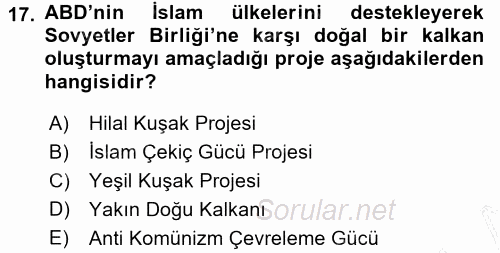 Türk Dış Politikası 1 2015 - 2016 Dönem Sonu Sınavı 17.Soru