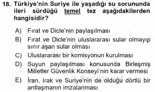 Türk Dış Politikası 1 2015 - 2016 Dönem Sonu Sınavı 18.Soru