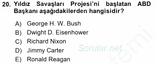 Türk Dış Politikası 1 2015 - 2016 Dönem Sonu Sınavı 20.Soru