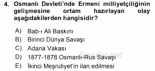 Türk Dış Politikası 1 2015 - 2016 Dönem Sonu Sınavı 4.Soru
