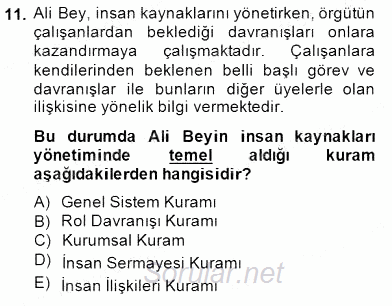 Türk Eğitim Sistemi Ve Okul Yönetimi 2014 - 2015 Dönem Sonu Sınavı 11.Soru