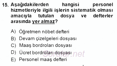 Türk Eğitim Sistemi Ve Okul Yönetimi 2014 - 2015 Dönem Sonu Sınavı 15.Soru