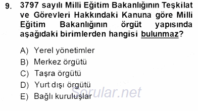 Türk Eğitim Sistemi Ve Okul Yönetimi 2014 - 2015 Dönem Sonu Sınavı 9.Soru