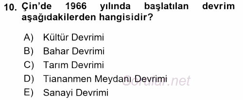 Siyasi Tarih 2 2015 - 2016 Dönem Sonu Sınavı 10.Soru