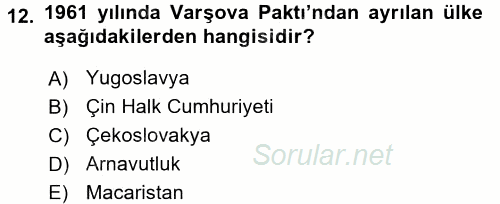 Siyasi Tarih 2 2015 - 2016 Dönem Sonu Sınavı 12.Soru