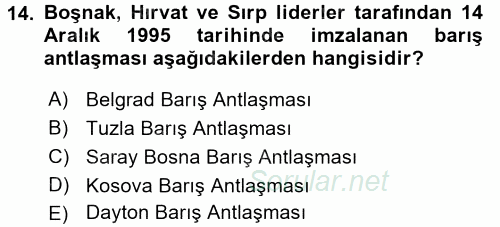 Siyasi Tarih 2 2015 - 2016 Dönem Sonu Sınavı 14.Soru